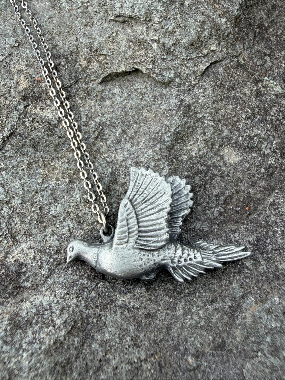 Vintage Silver Pewter Bird Pendant Necklace